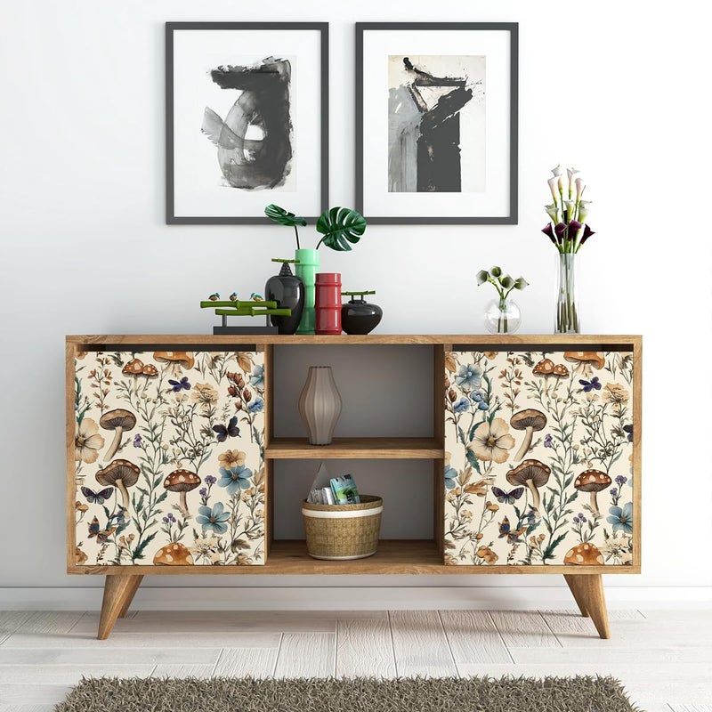 Froluya Mushroom Wallpaper Peel and Stick Vintage Floral Contact Paper 16.9" x 118.1" Boho Self Adhesive Removable Wallpaper Mushroom Forest Decorative Contact Paper for Bathroom Cabinets Vinyl - Image 5